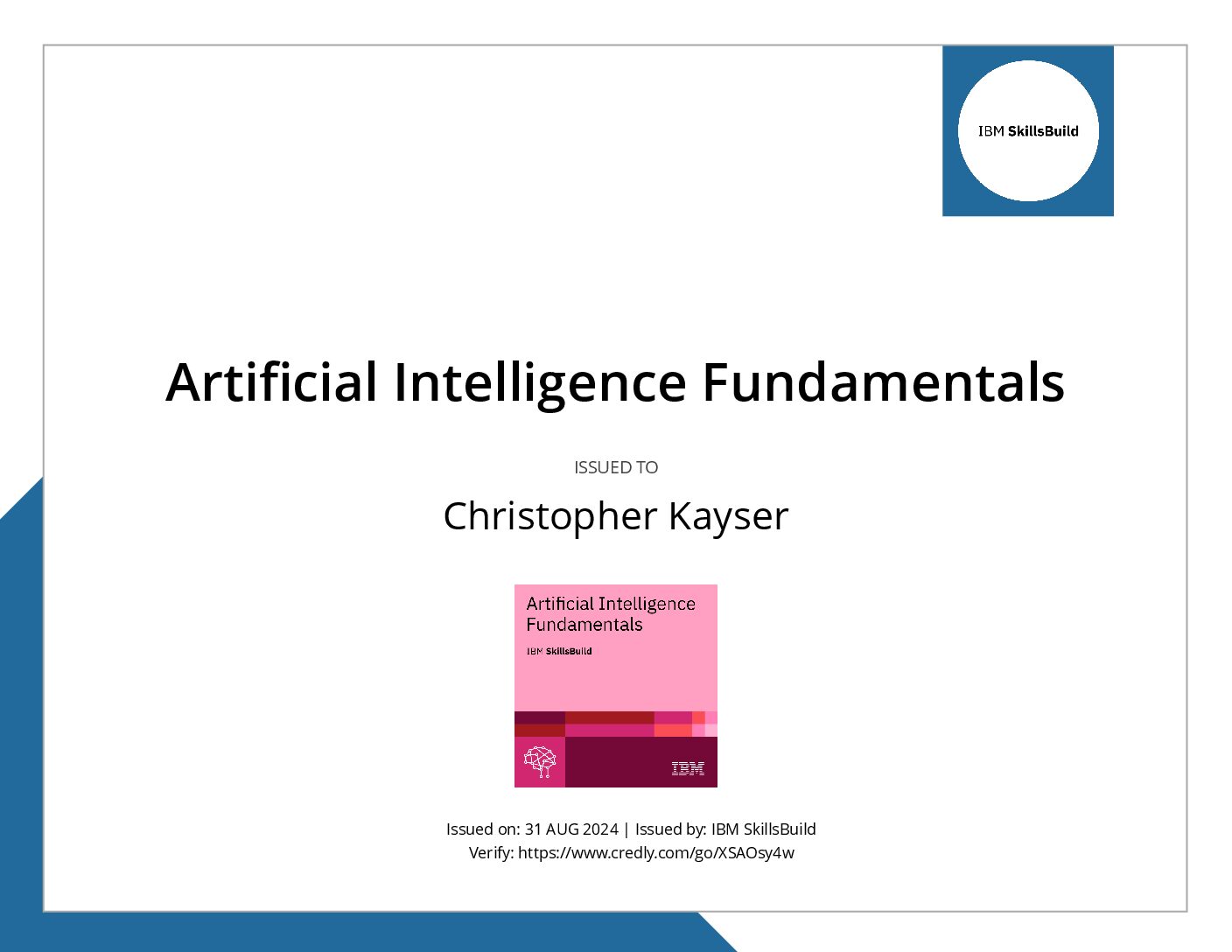 Completion of IBM Artificial Intelligence Fundamentals course